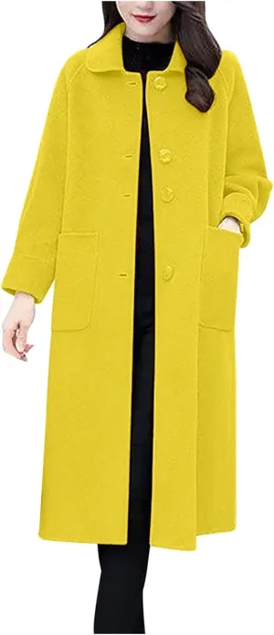 Wool Coats for Women Winter Warm Wool Blend Pea Coat Single Breasted Lapel Collared Trench Coat Overcoat with Pockets