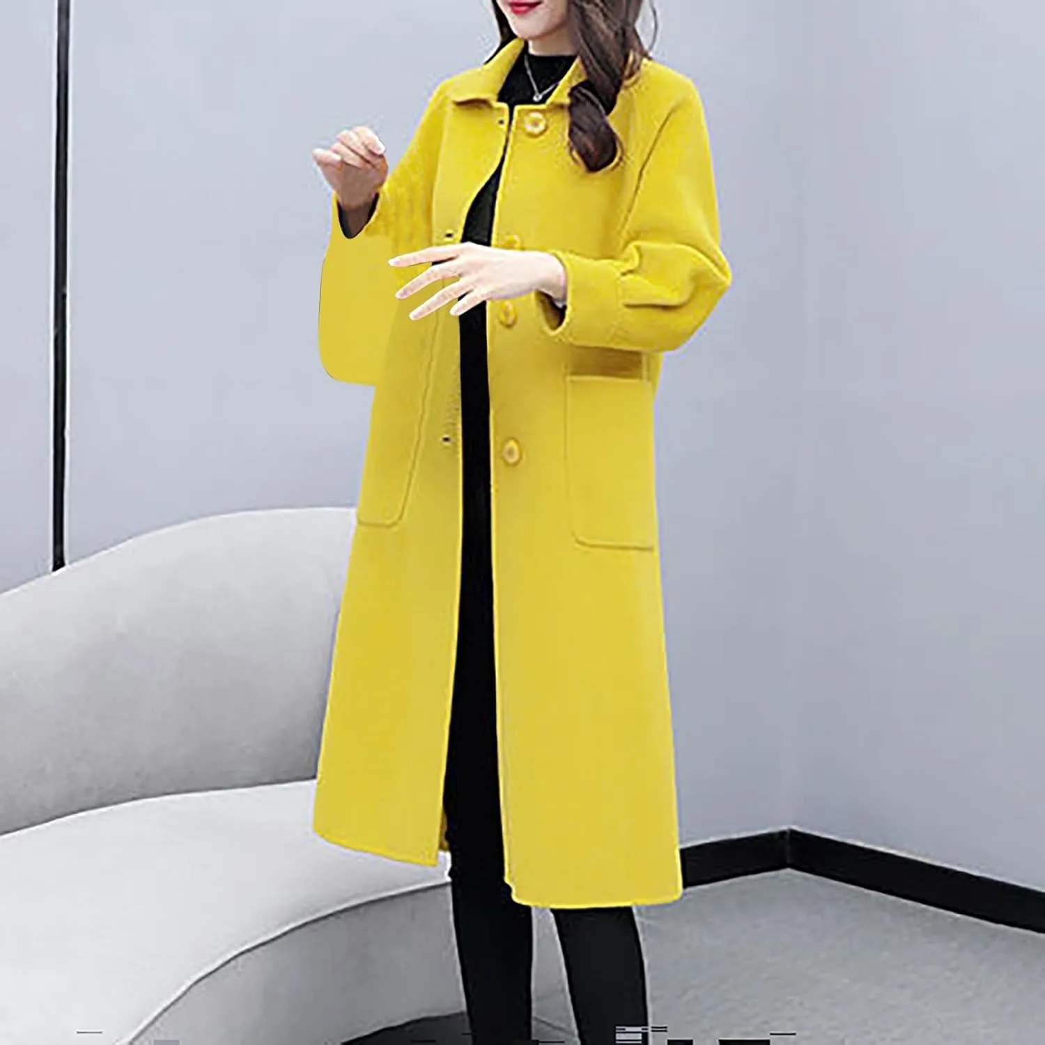 Wool Coats for Women Winter Warm Wool Blend Pea Coat Single Breasted Lapel Collared Trench Coat Overcoat with Pockets