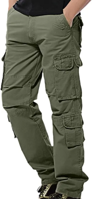Work Pants for Men Solid Multi-Pocket Mid-Rise Zipper Comfort Stretch High Waist Slim Casual Straight Trousers