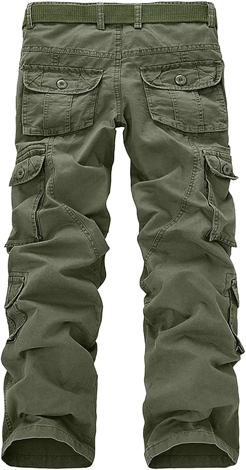 Work Pants for Men Solid Multi-Pocket Mid-Rise Zipper Comfort Stretch High Waist Slim Casual Straight Trousers
