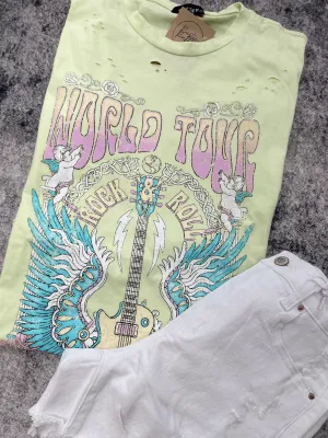 World Tour Rock & Roll Graphic Tee - Neon
