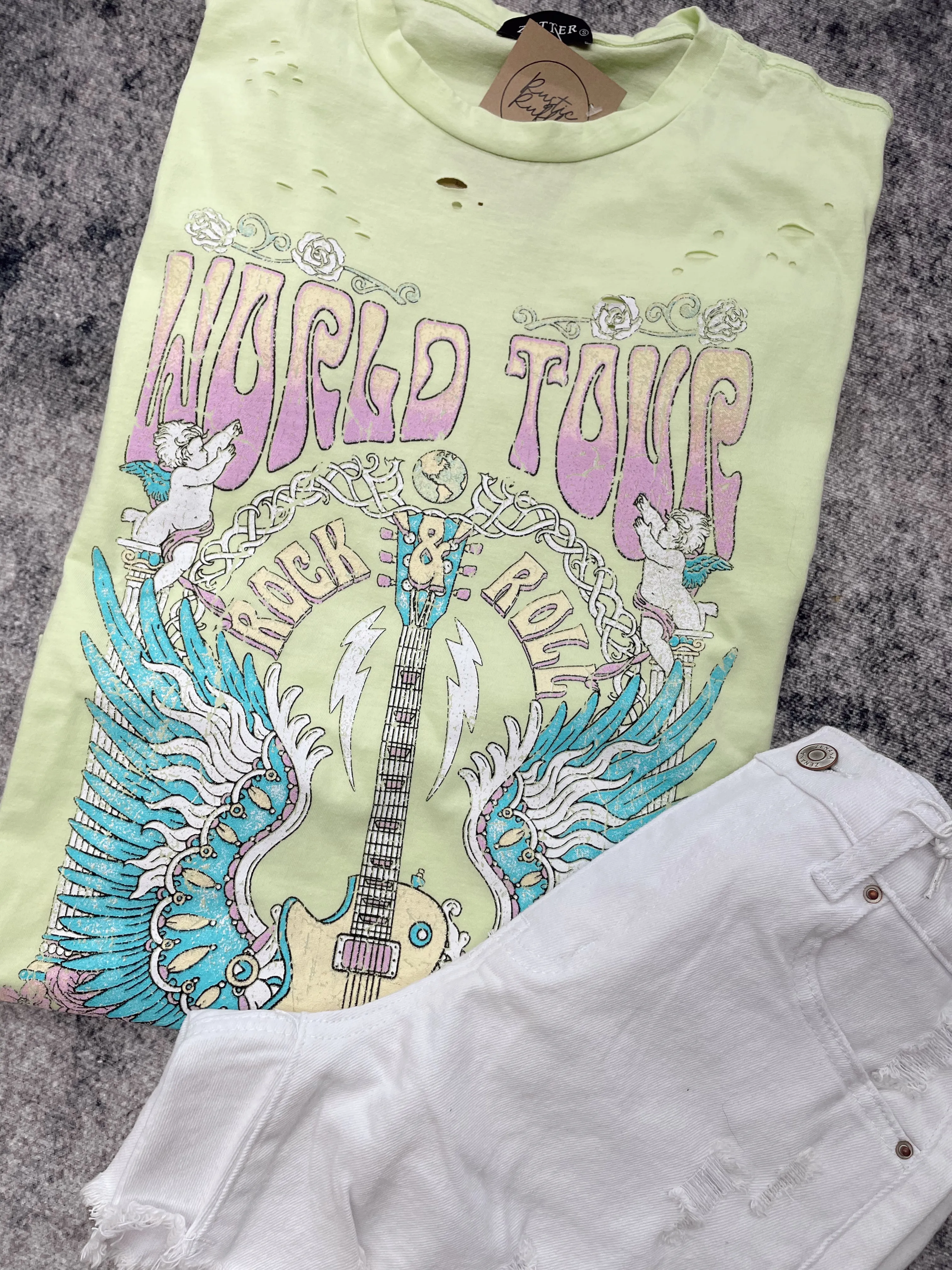 World Tour Rock & Roll Graphic Tee - Neon