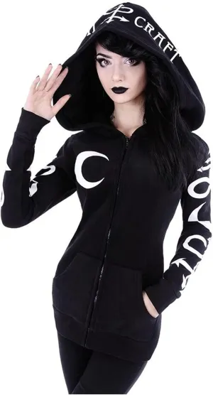 Xiaojmake Women Punk Gothic Sweatshirt Witchcraft Moon Long Hoodie Jacket Oversized Long Sleeve Zip Up Halloween Hooded Coats
