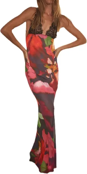 XPONNI Y2K Backless Wedding Guest Dress Sheer Lace Tie Dye Vacation Maxi Dress Resort Beach Long Dresses Summer 2025