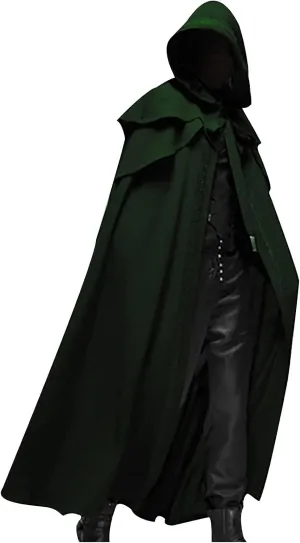 XUNRYAN Men's Renaissance Cloak Hooded Cardigan Long Cape Coat Retro Gothic Solid Cosplay Party Outfit Halloween Costume