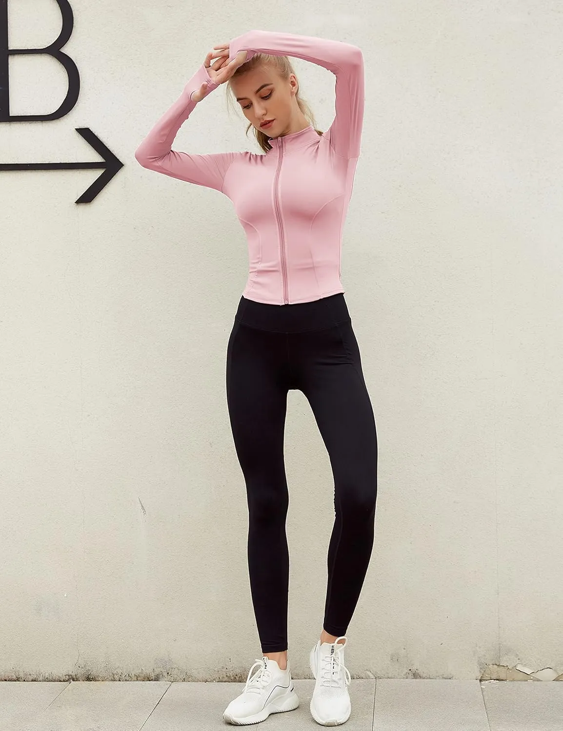 Yeokou Womens Active Zip Up Running Workout Cropped Bbl Athletic Jacket with Thumb Holes