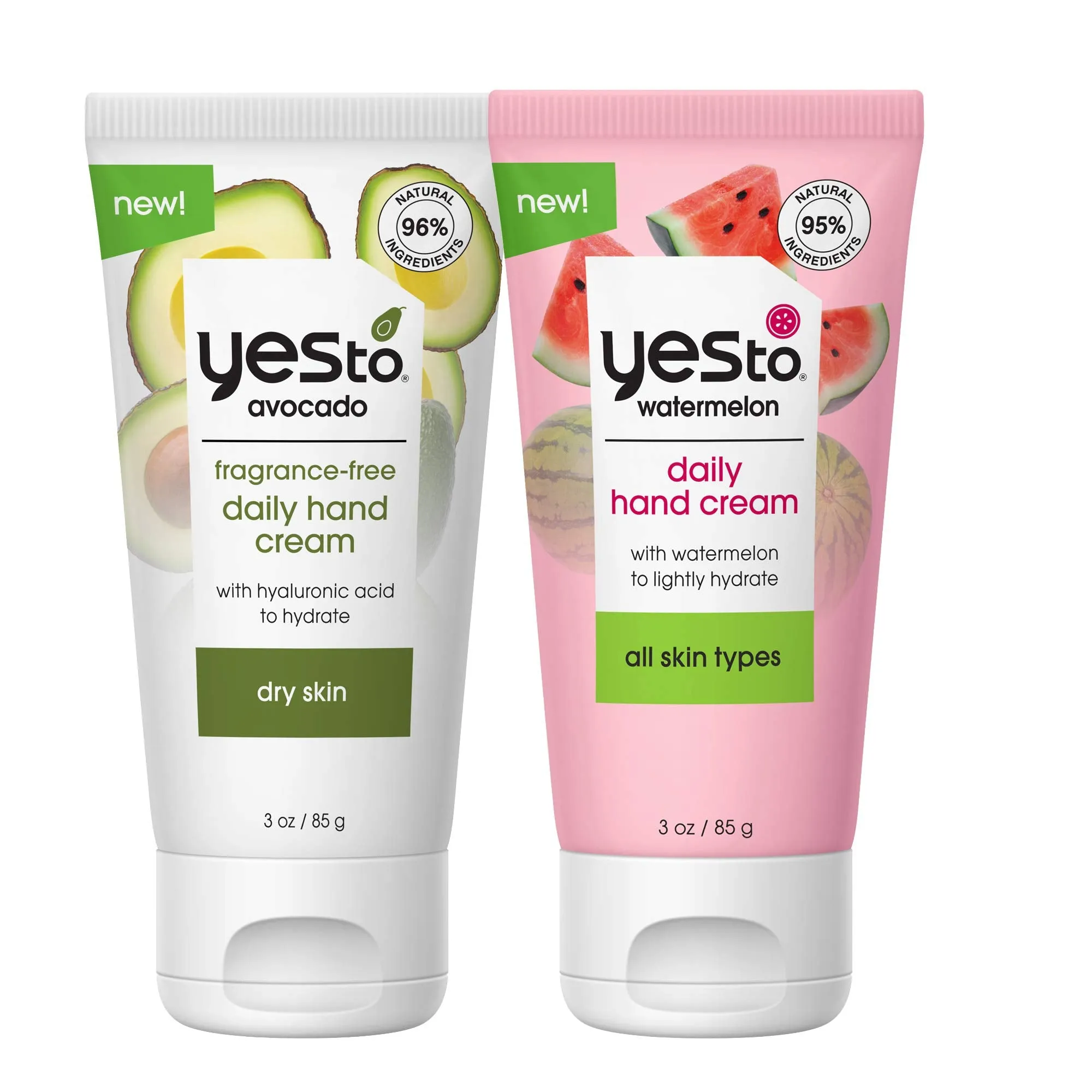 Yes To Daily Hand Cream Variety 2 Pack - 1 Fragrance Free Avocado For Dry Skin and 1 Watermelon For All Skin Types, White