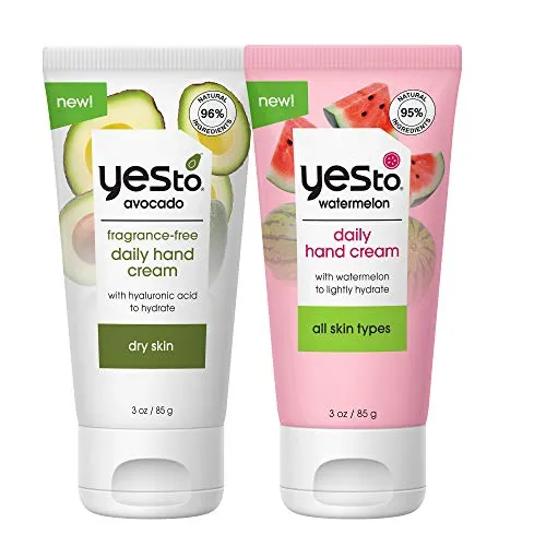 Yes To Daily Hand Cream Variety 2 Pack - 1 Fragrance Free Avocado For Dry Skin and 1 Watermelon For All Skin Types, White