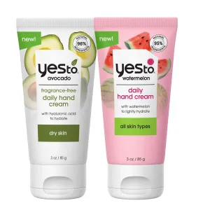 Yes To Daily Hand Cream Variety 2 Pack - 1 Fragrance Free Avocado For Dry Skin and 1 Watermelon For All Skin Types, White