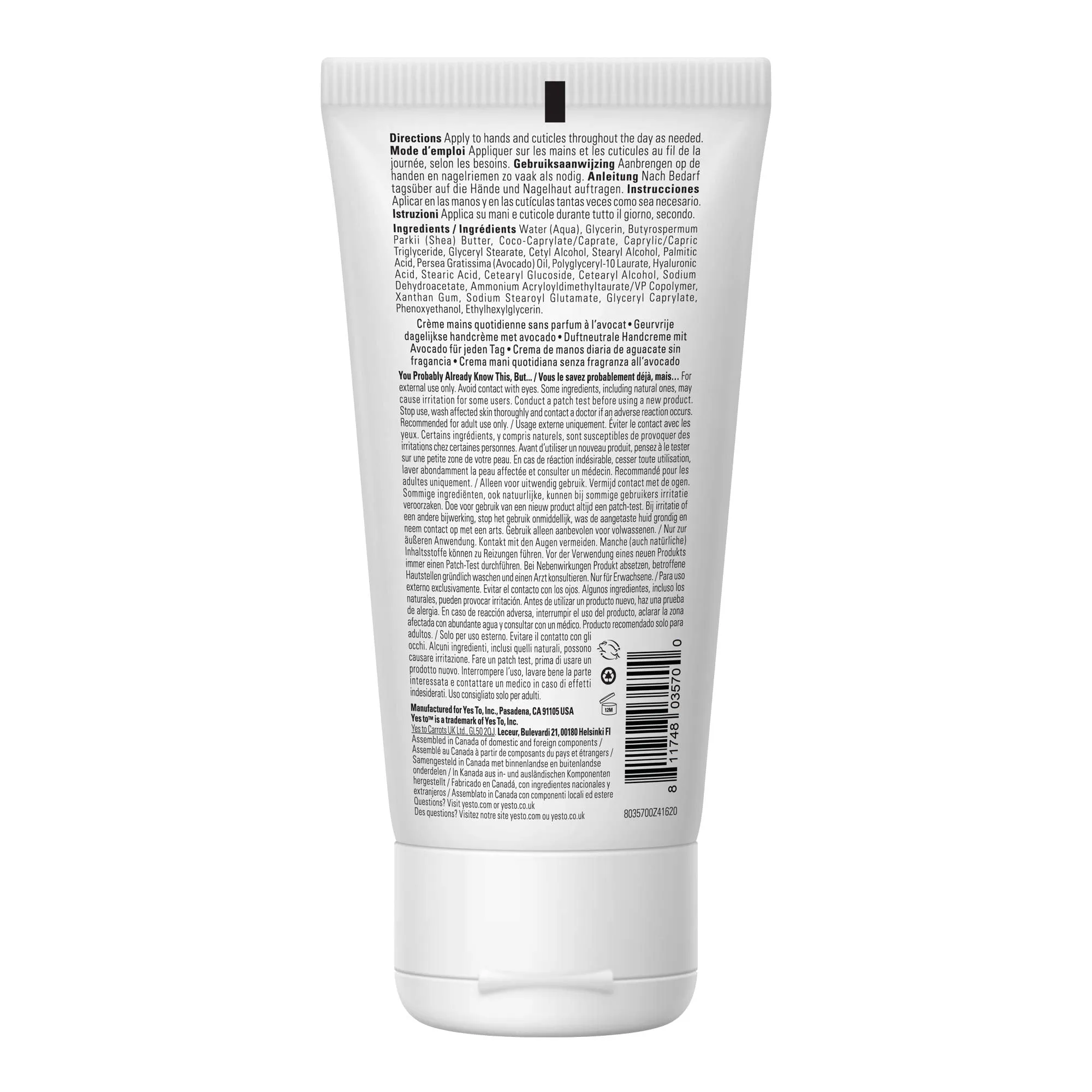 Yes To Daily Hand Cream Variety 2 Pack - 1 Fragrance Free Avocado For Dry Skin and 1 Watermelon For All Skin Types, White