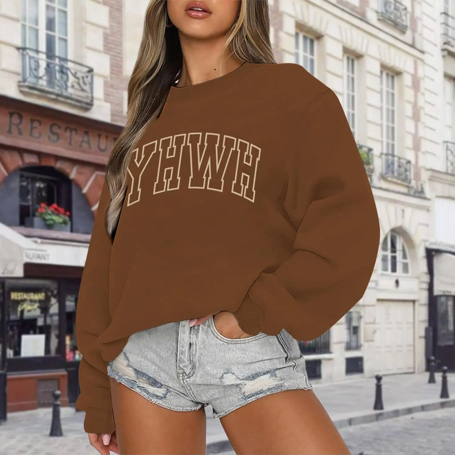 YHWH Christian Oversized Sweatshirt for Women Bible Verse Sweatshirts Jesus Religious Faith Pullover Graphic Tops
