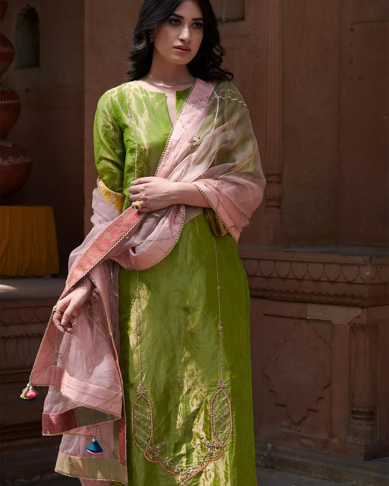 Zahra Pastel Pink Check Tikki Dupatta
