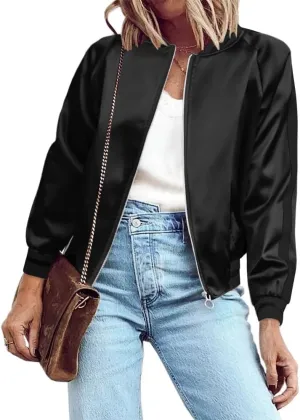 Zeagoo Women's Bomber Jacket Lightweight Zip Up Jacket Casual Striped Jacket Coat Outerwear Windbreaker with Pockets