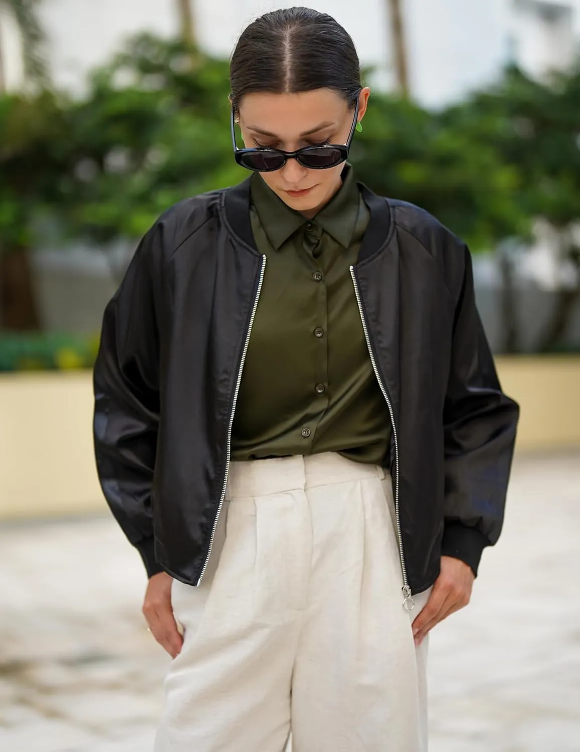 Zeagoo Women's Bomber Jacket Lightweight Zip Up Jacket Casual Striped Jacket Coat Outerwear Windbreaker with Pockets