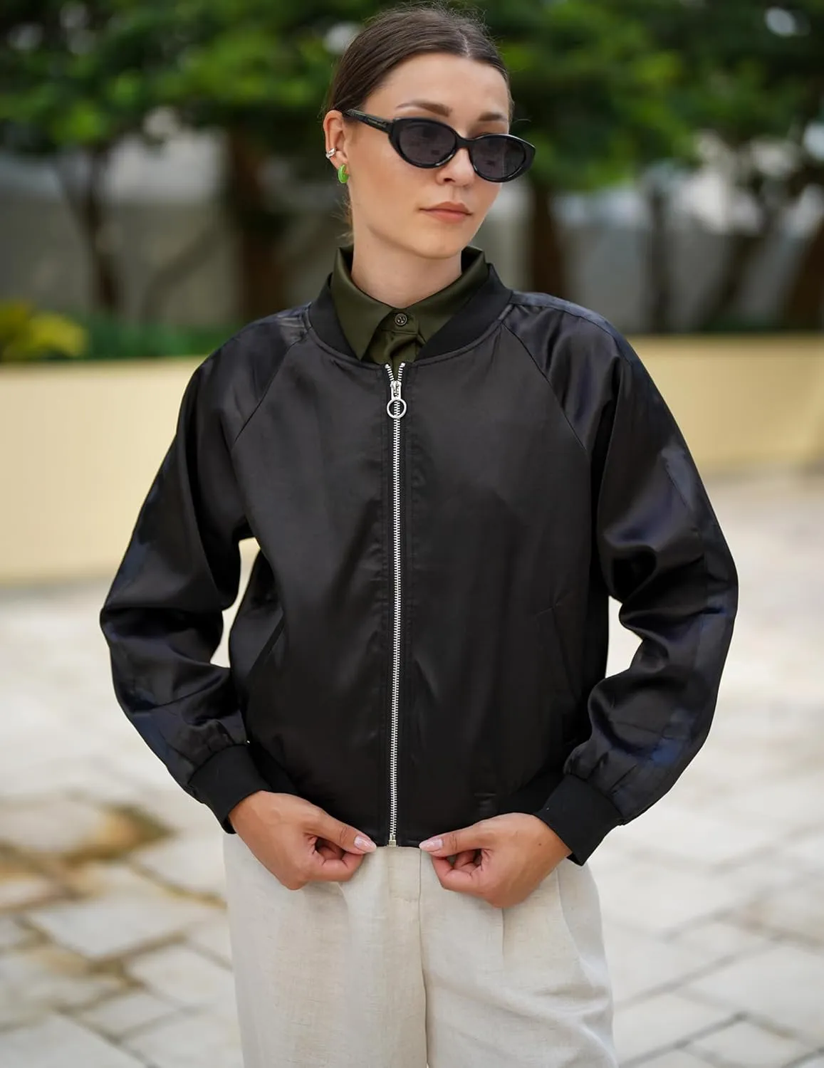 Zeagoo Women's Bomber Jacket Lightweight Zip Up Jacket Casual Striped Jacket Coat Outerwear Windbreaker with Pockets