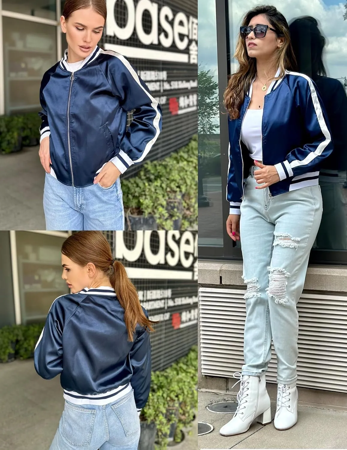 Zeagoo Women's Bomber Jacket Lightweight Zip Up Jacket Casual Striped Jacket Coat Outerwear Windbreaker with Pockets