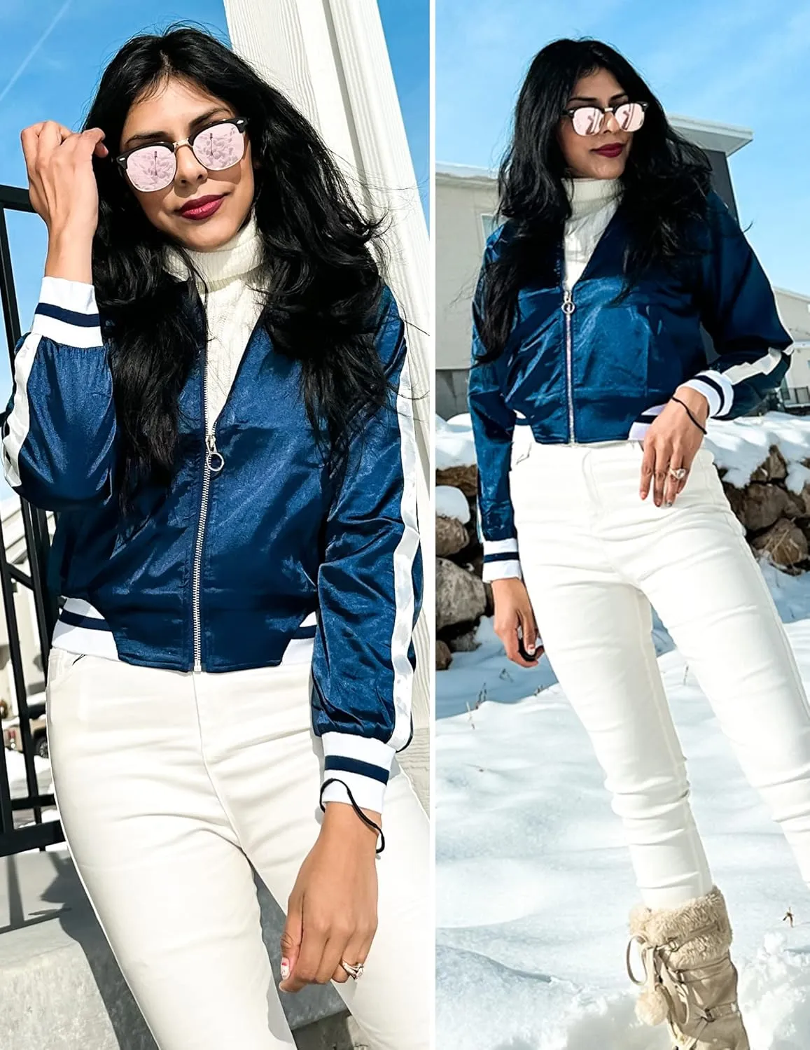 Zeagoo Women's Bomber Jacket Lightweight Zip Up Jacket Casual Striped Jacket Coat Outerwear Windbreaker with Pockets