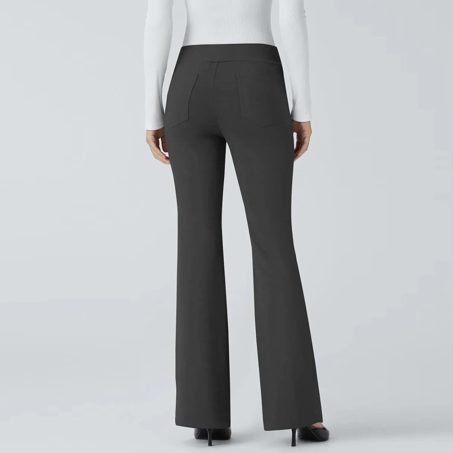ZEFOTIM Flare Pants for Women Elastic Waist High Waisted Trouser Solid Color Curvy Trousers with Pocket