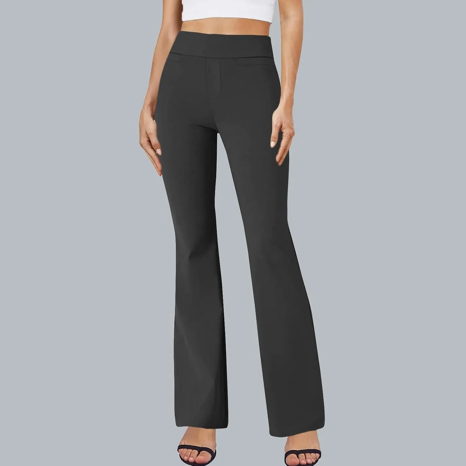 ZEFOTIM Flare Pants for Women Elastic Waist High Waisted Trouser Solid Color Curvy Trousers with Pocket