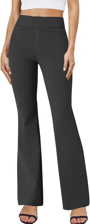 ZEFOTIM Flare Pants for Women Elastic Waist High Waisted Trouser Solid Color Curvy Trousers with Pocket