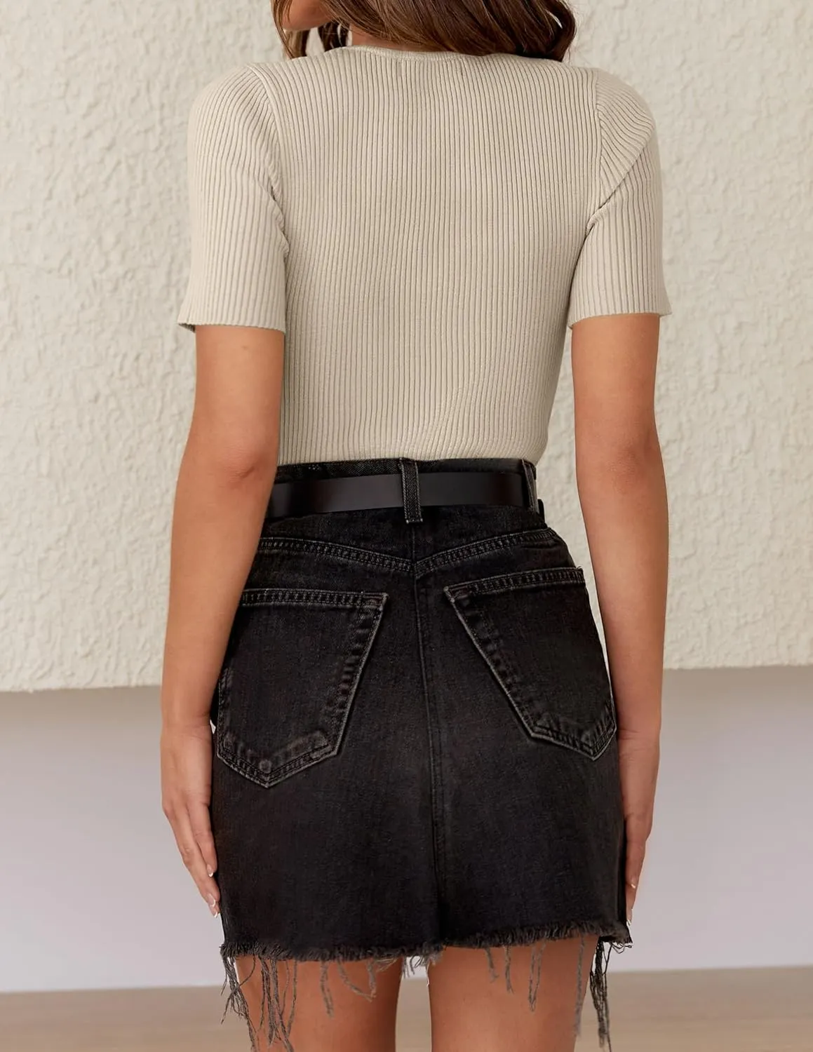 ZESICA Women's Short Sleeve Sweater Tops 2025 Summer Crewneck T Shirt Ribbed Knit Slim Fit Basic Solid Color Tee