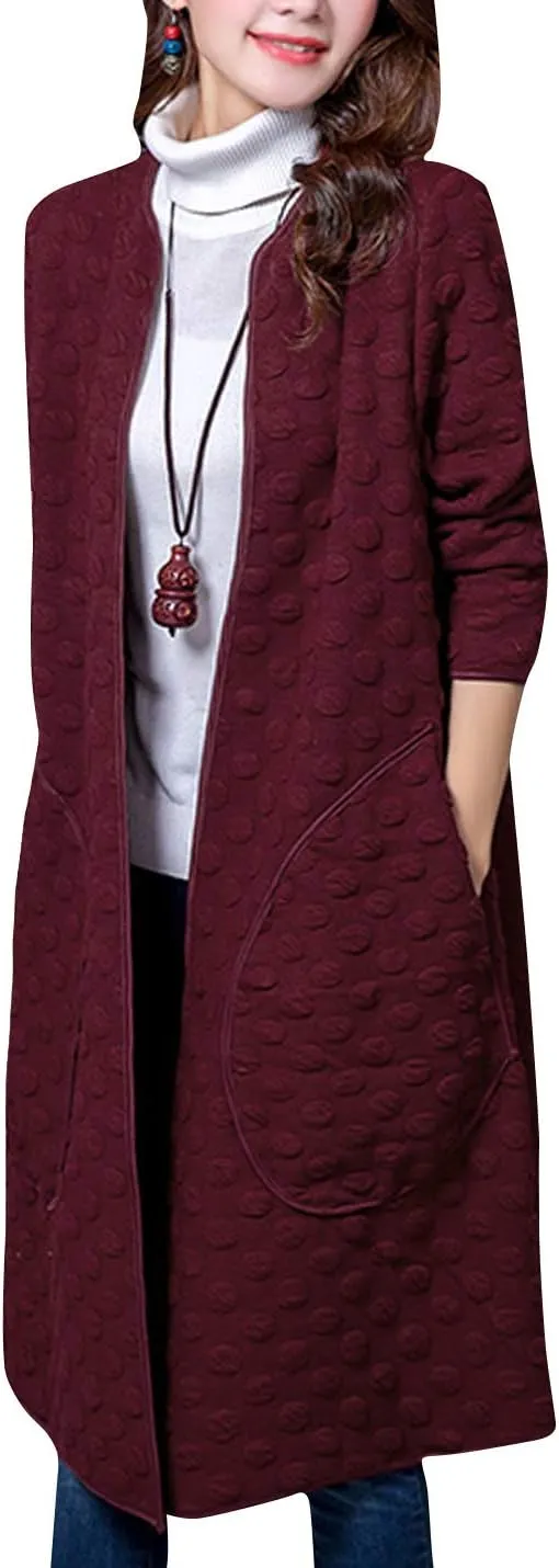 ZGZZ7 Women's Casual Vintage Mid-Long Coats Autumn Winter Cotton Padded Puffy Coats Cardigans Windbreaker