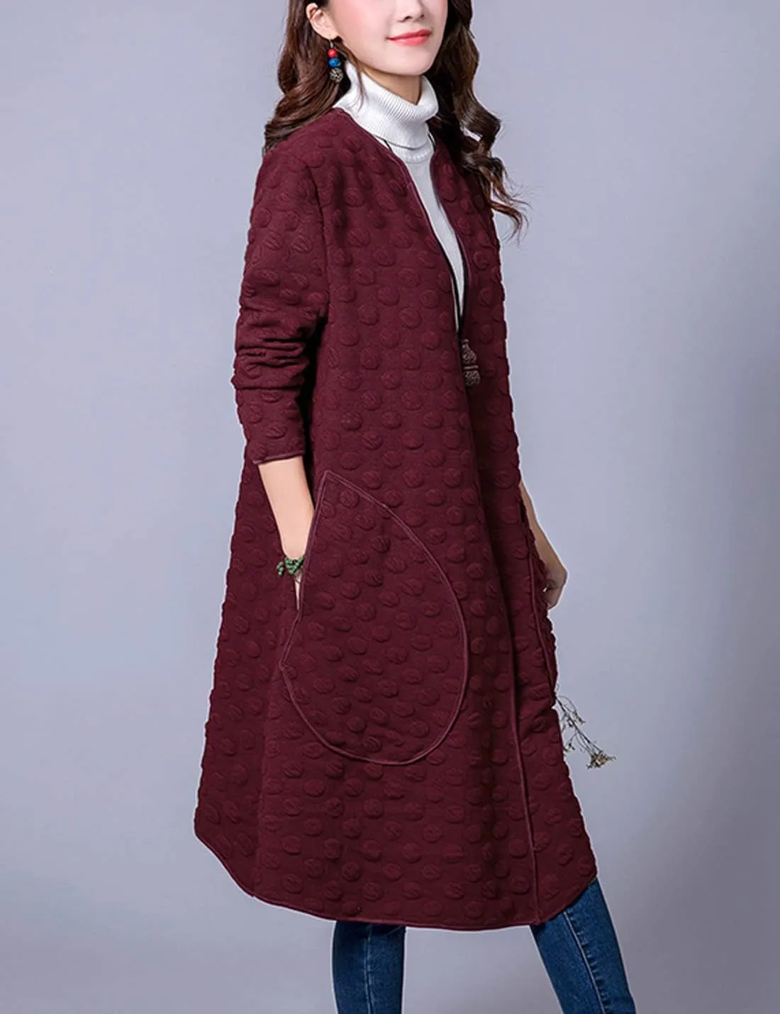 ZGZZ7 Women's Casual Vintage Mid-Long Coats Autumn Winter Cotton Padded Puffy Coats Cardigans Windbreaker