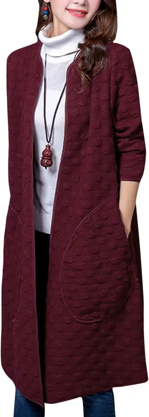 ZGZZ7 Women's Casual Vintage Mid-Long Coats Autumn Winter Cotton Padded Puffy Coats Cardigans Windbreaker
