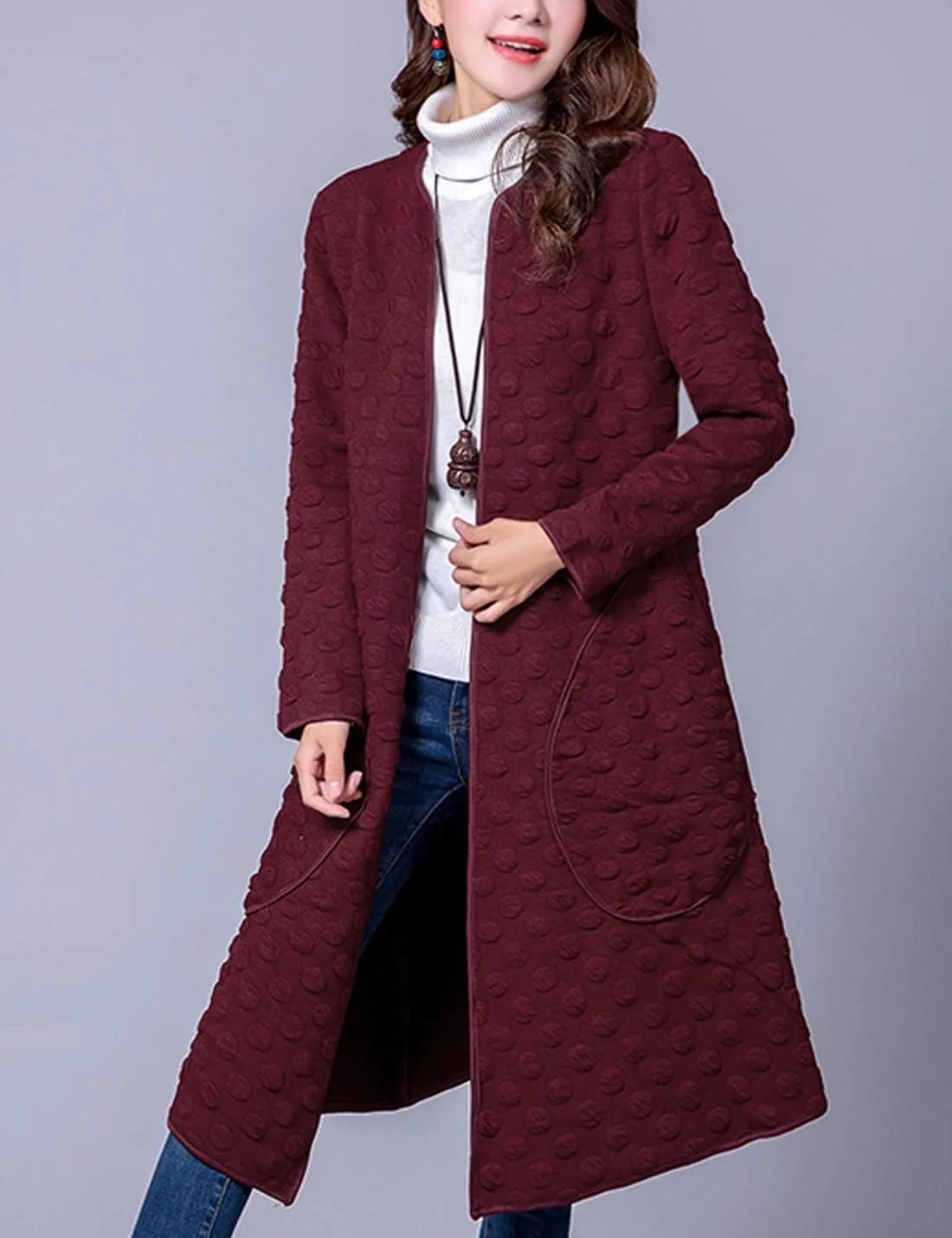 ZGZZ7 Women's Casual Vintage Mid-Long Coats Autumn Winter Cotton Padded Puffy Coats Cardigans Windbreaker