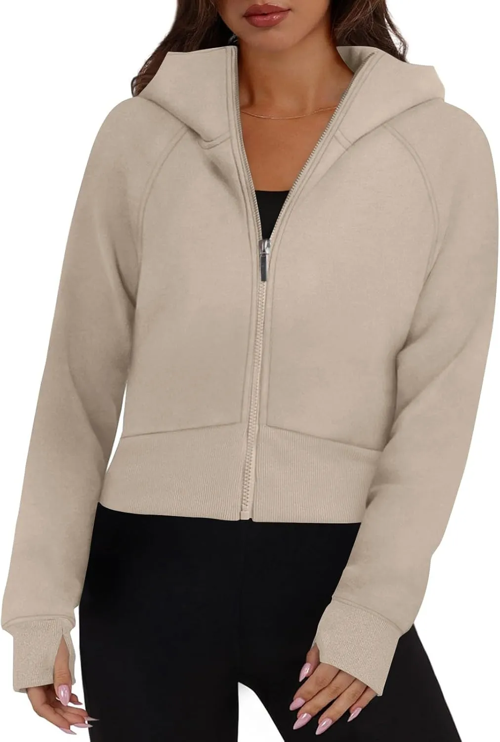 Zip Up Hoodie for Women Fleece Y2k Raglan Sleeve Cropped Sweater Solid Color Athletic Jackets 2024 Fall Tunic Tops