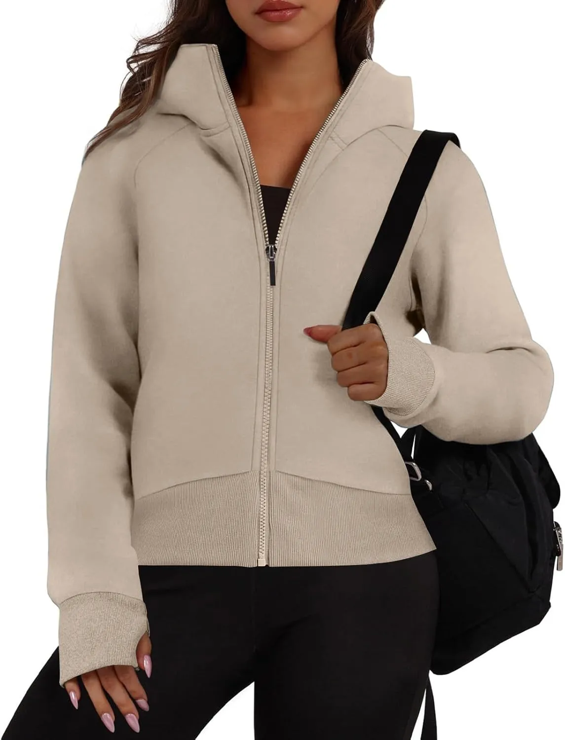 Zip Up Hoodie for Women Fleece Y2k Raglan Sleeve Cropped Sweater Solid Color Athletic Jackets 2024 Fall Tunic Tops