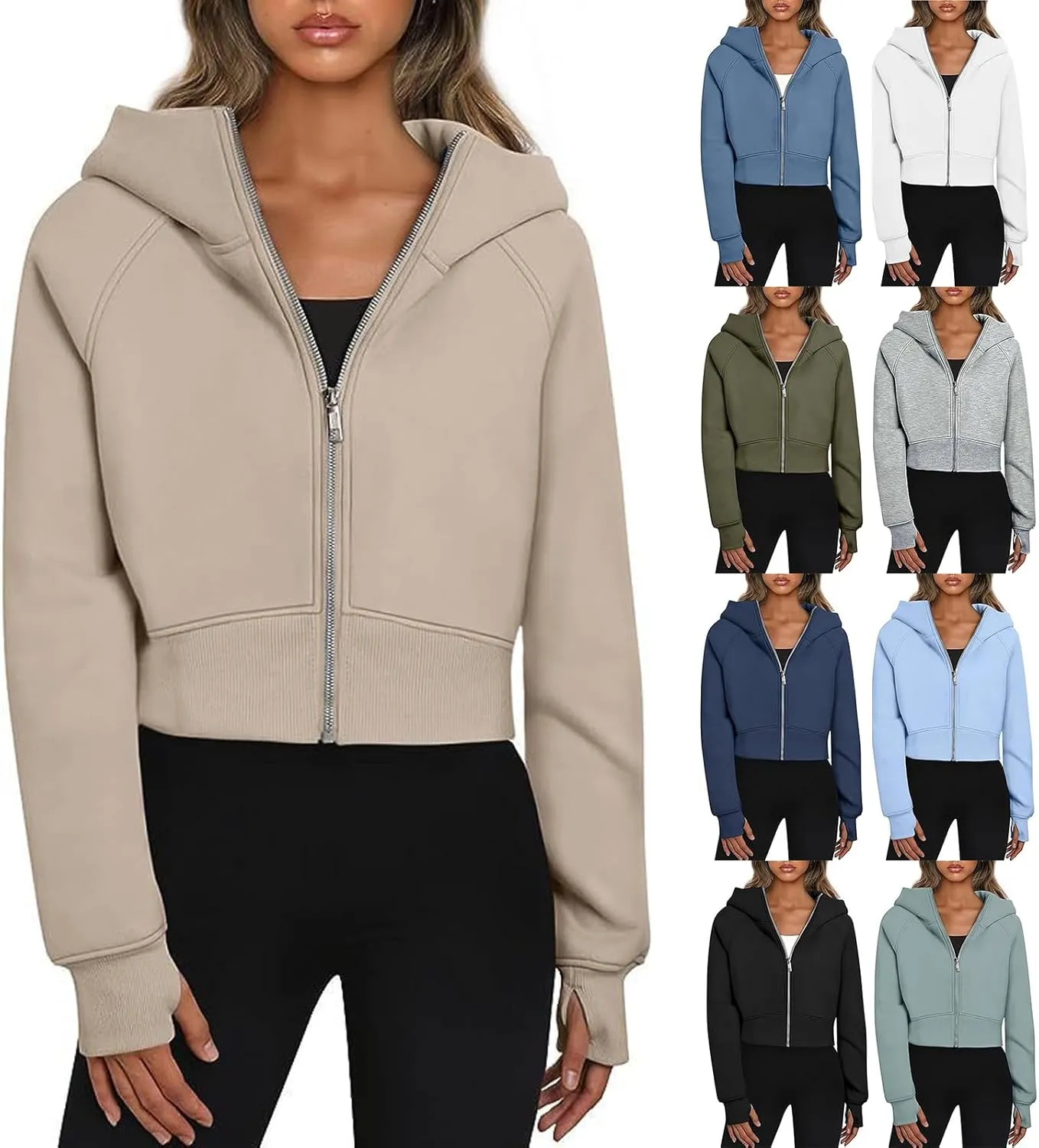 Zip Up Hoodie for Women Fleece Y2k Raglan Sleeve Cropped Sweater Solid Color Athletic Jackets 2024 Fall Tunic Tops