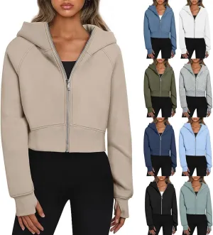 Zip Up Hoodie for Women Fleece Y2k Raglan Sleeve Cropped Sweater Solid Color Athletic Jackets 2024 Fall Tunic Tops