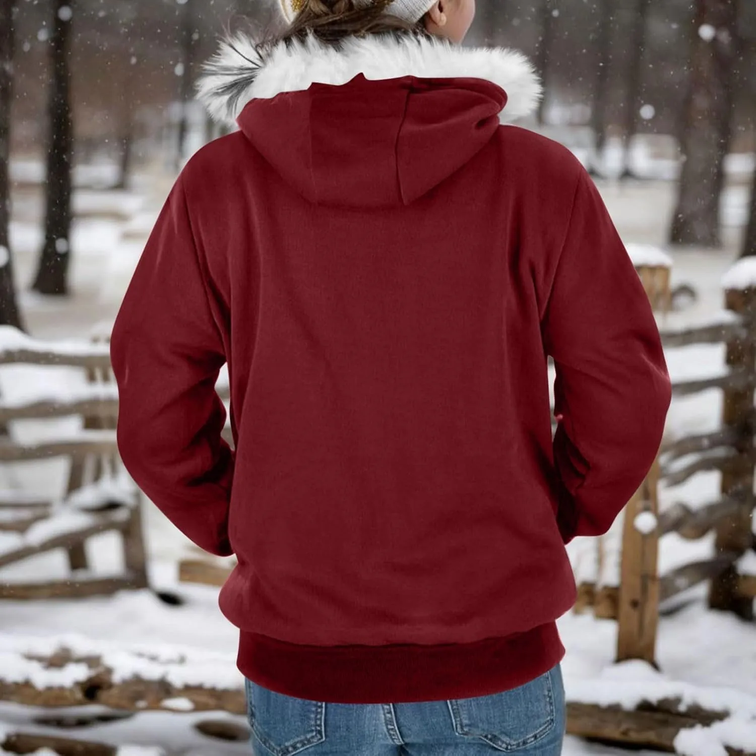Zip Up Hoodie Women Fleece Lined Zip Up Jackets Casual Loose Drawstring Plain Hooded Sweatshirt with Pockets