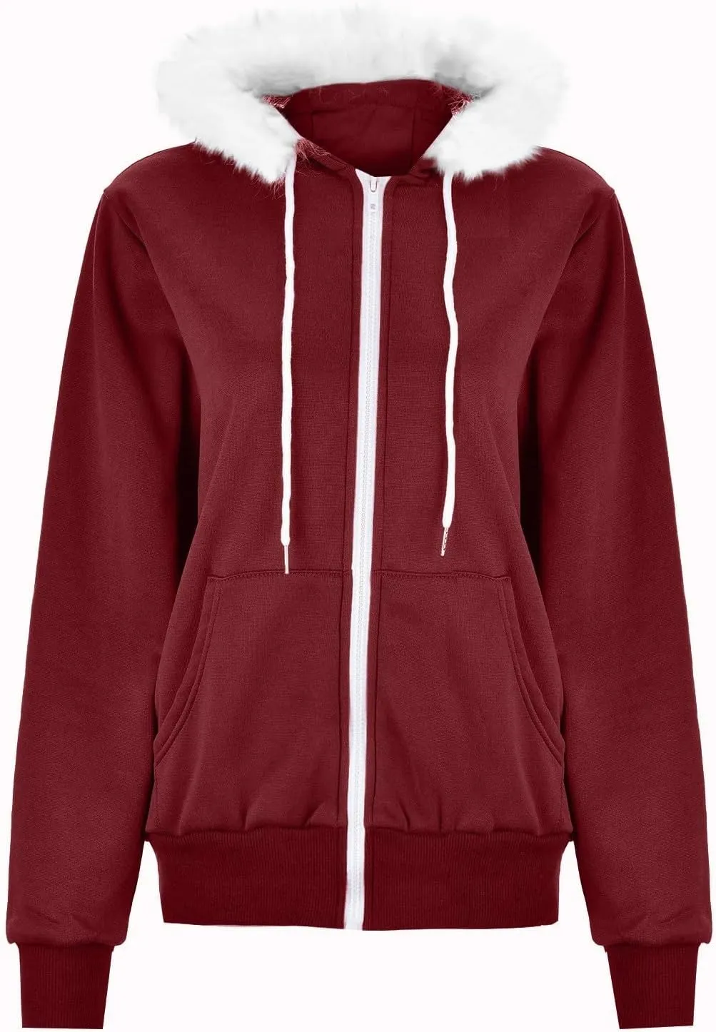 Zip Up Hoodie Women Fleece Lined Zip Up Jackets Casual Loose Drawstring Plain Hooded Sweatshirt with Pockets