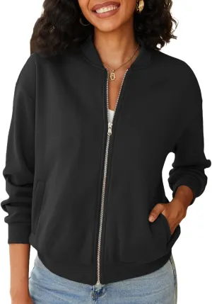 Zip Up Sweatshirts Women Long Sleeve Lightweight Jacket Fall Outfits Trendy Casual Loose Outwear with Pockets