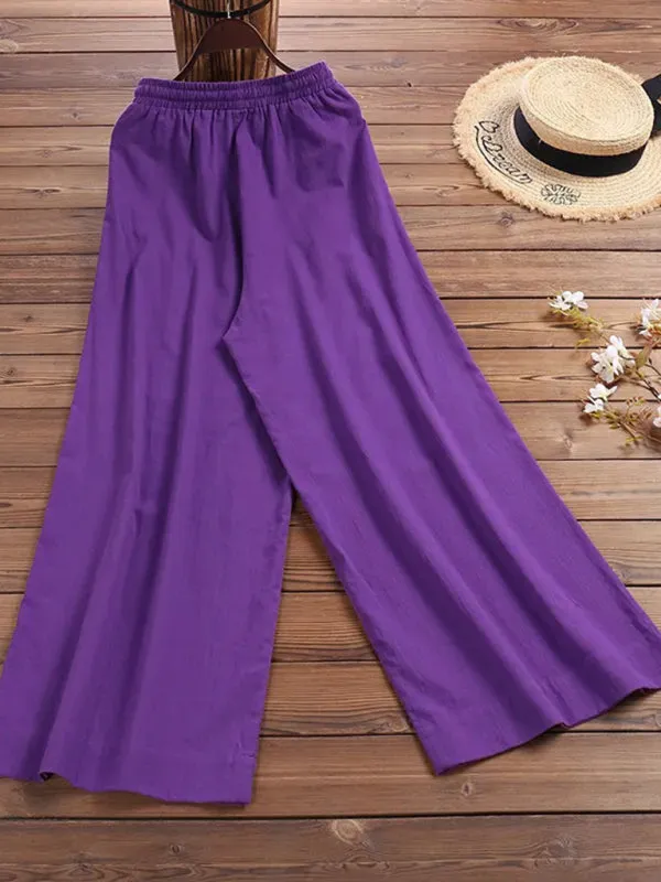 Zuri Women's Solid Color Linen Loose Wide-Leg Pants