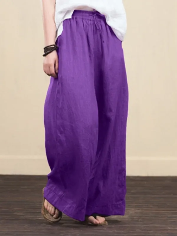 Zuri Women's Solid Color Linen Loose Wide-Leg Pants