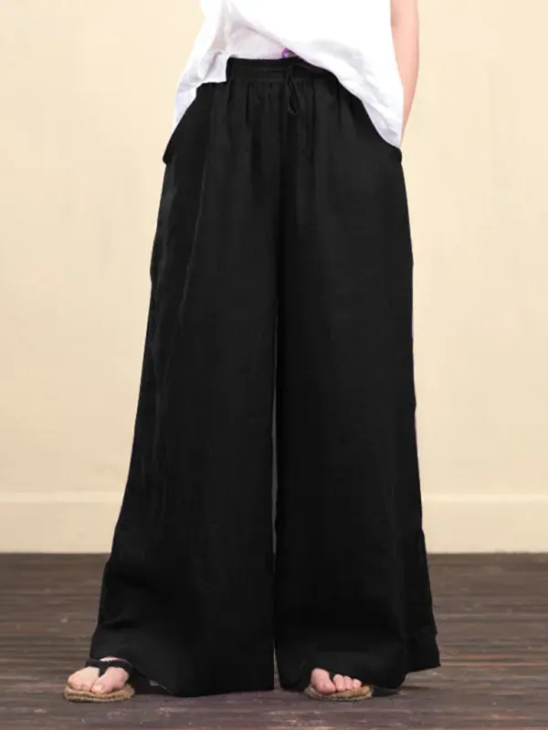Zuri Women's Solid Color Linen Loose Wide-Leg Pants