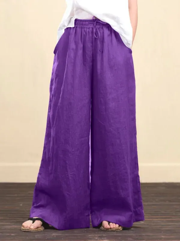 Zuri Women's Solid Color Linen Loose Wide-Leg Pants