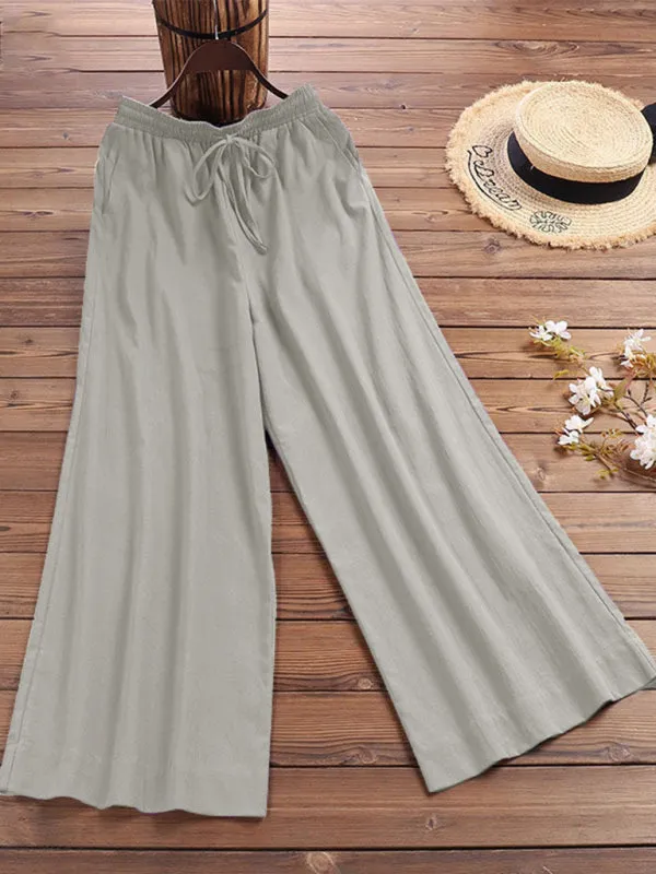 Zuri Women's Solid Color Linen Loose Wide-Leg Pants