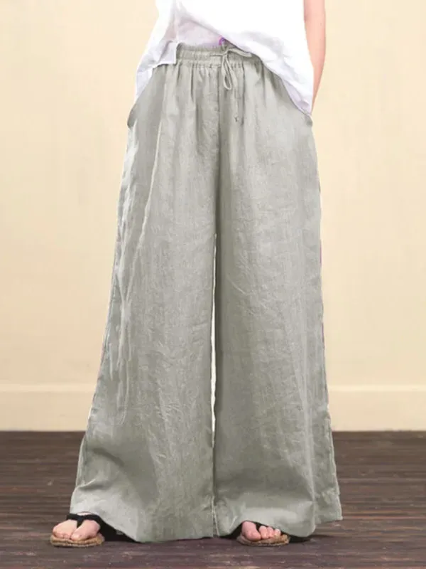 Zuri Women's Solid Color Linen Loose Wide-Leg Pants