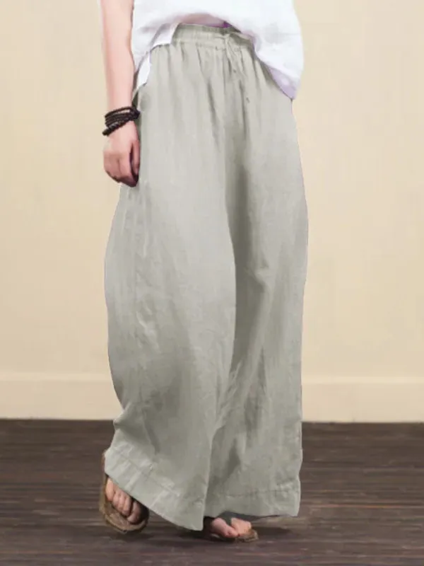 Zuri Women's Solid Color Linen Loose Wide-Leg Pants