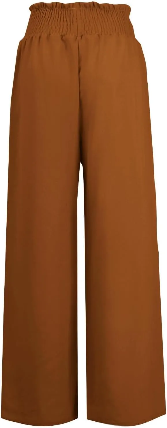 ZWRXW Linen Pants Women Summer Casual Palazzo Beach Pant Loose Lounge Pant High Waisted Adjustable Tie Knot Flowy Trouser